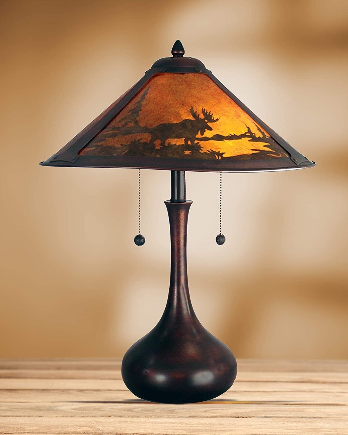 Antique Bronze Moose Lamp With Pull Chains