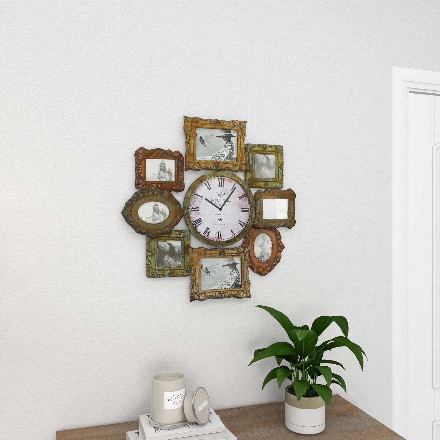 Antique Clock and Collage Photo Frame