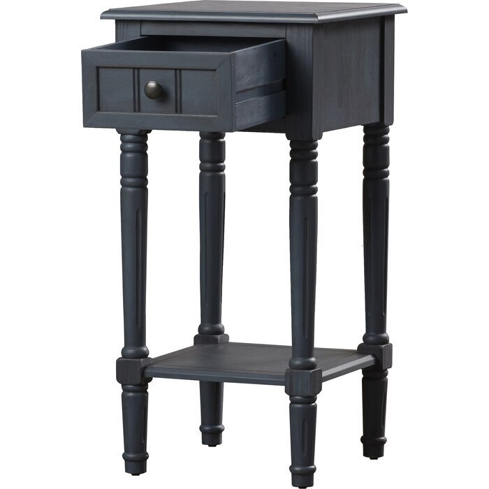 Antique Navy Plant Stand With Drawer 