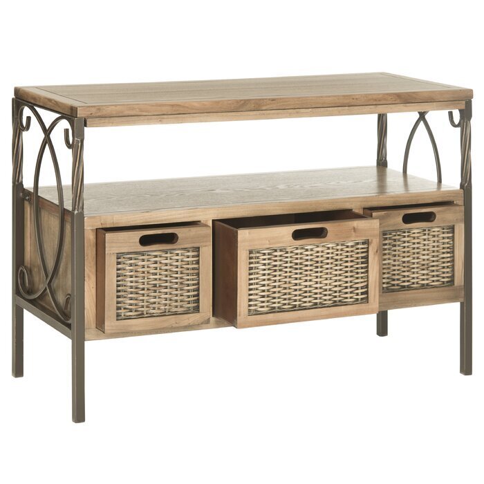 Antique Pewter Storage Console With Baskets 
