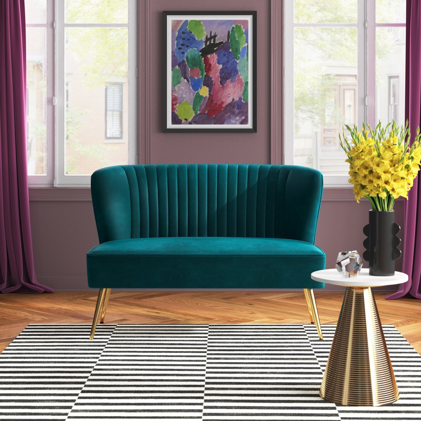 Armless Teal Velvet Couch