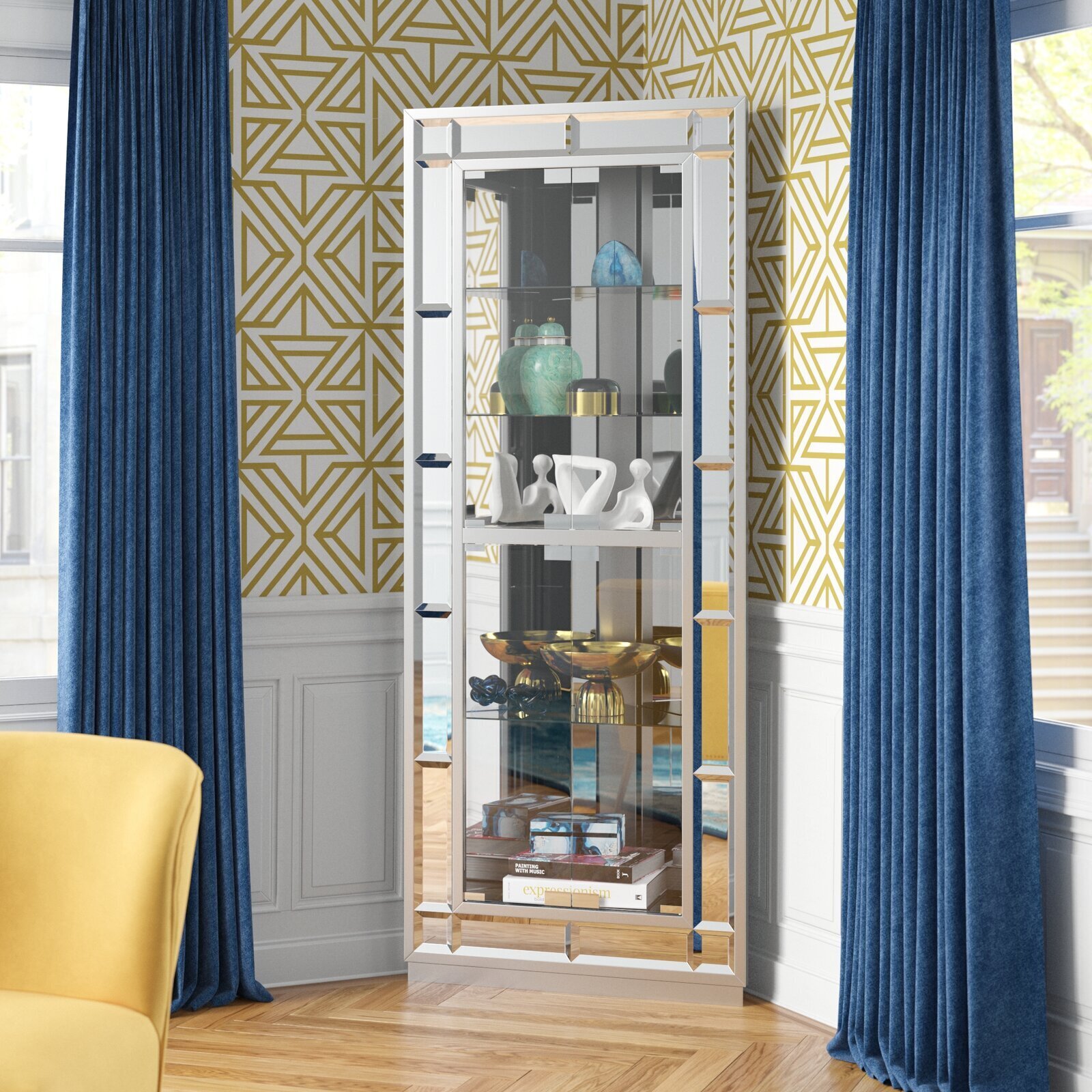 Attractive Mirrored Corner Glass Cabinet