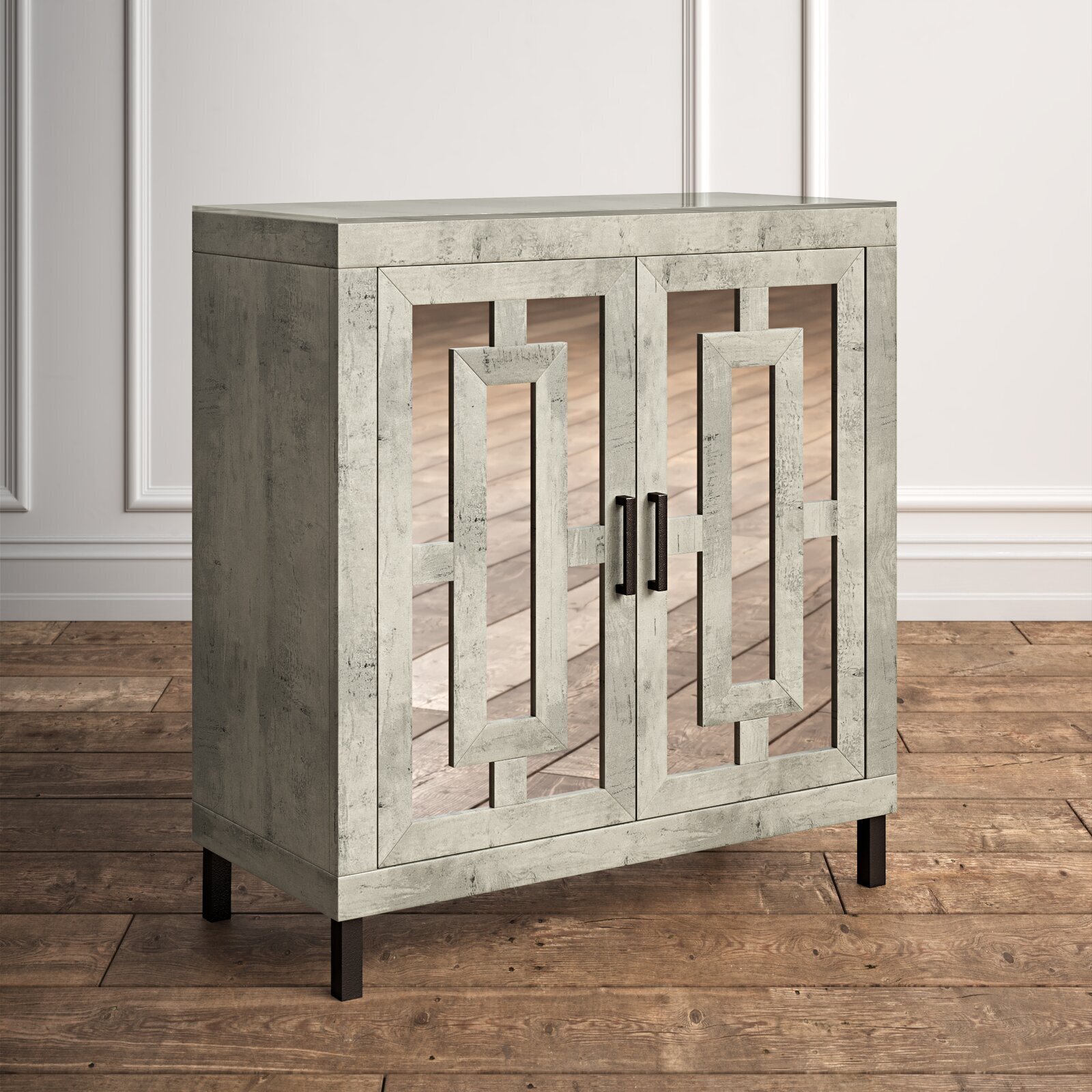 Bar Wine Cabinet with Mirrored Lattice Doors