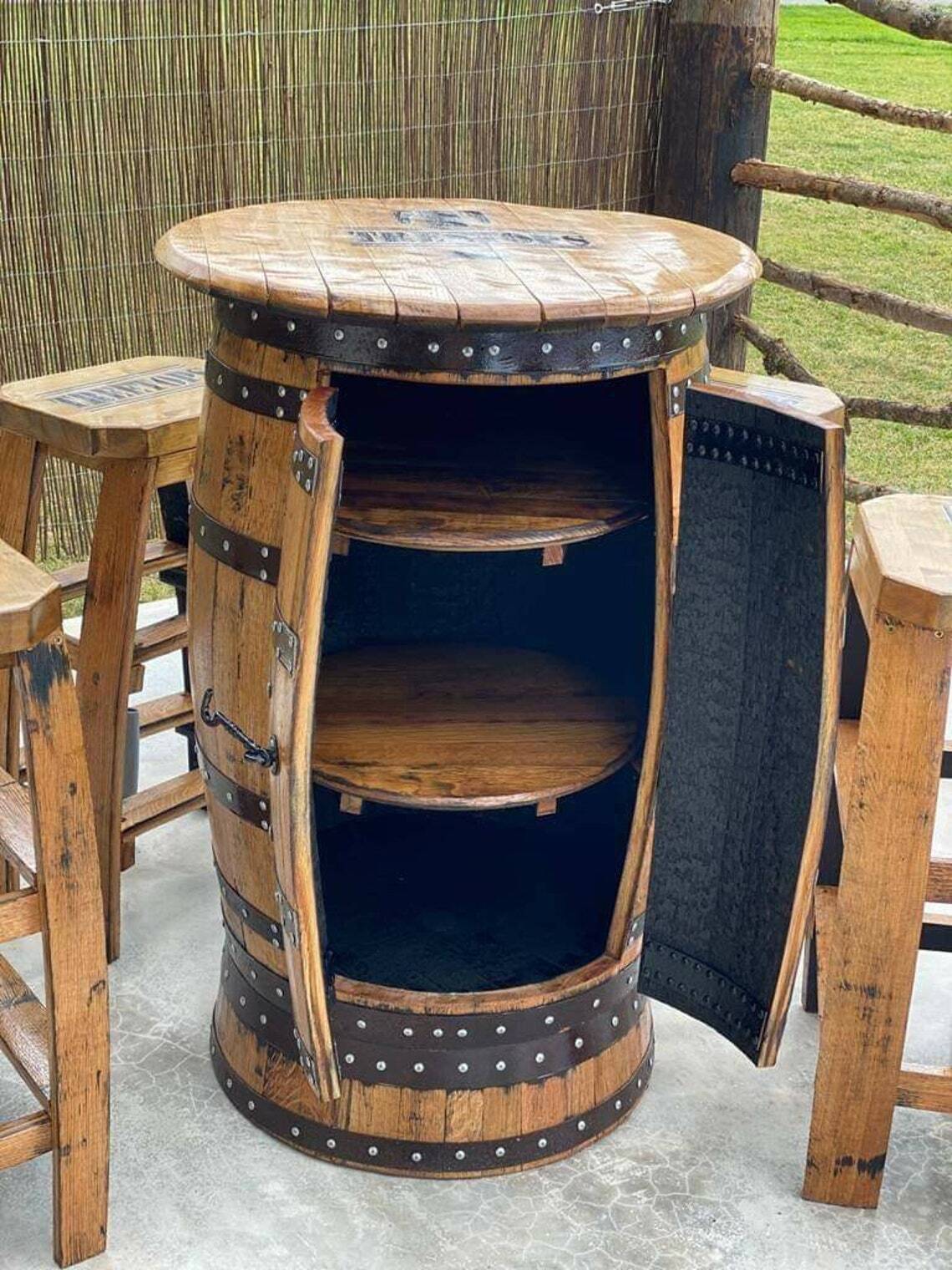 Barrel style locked liquor cabinet 