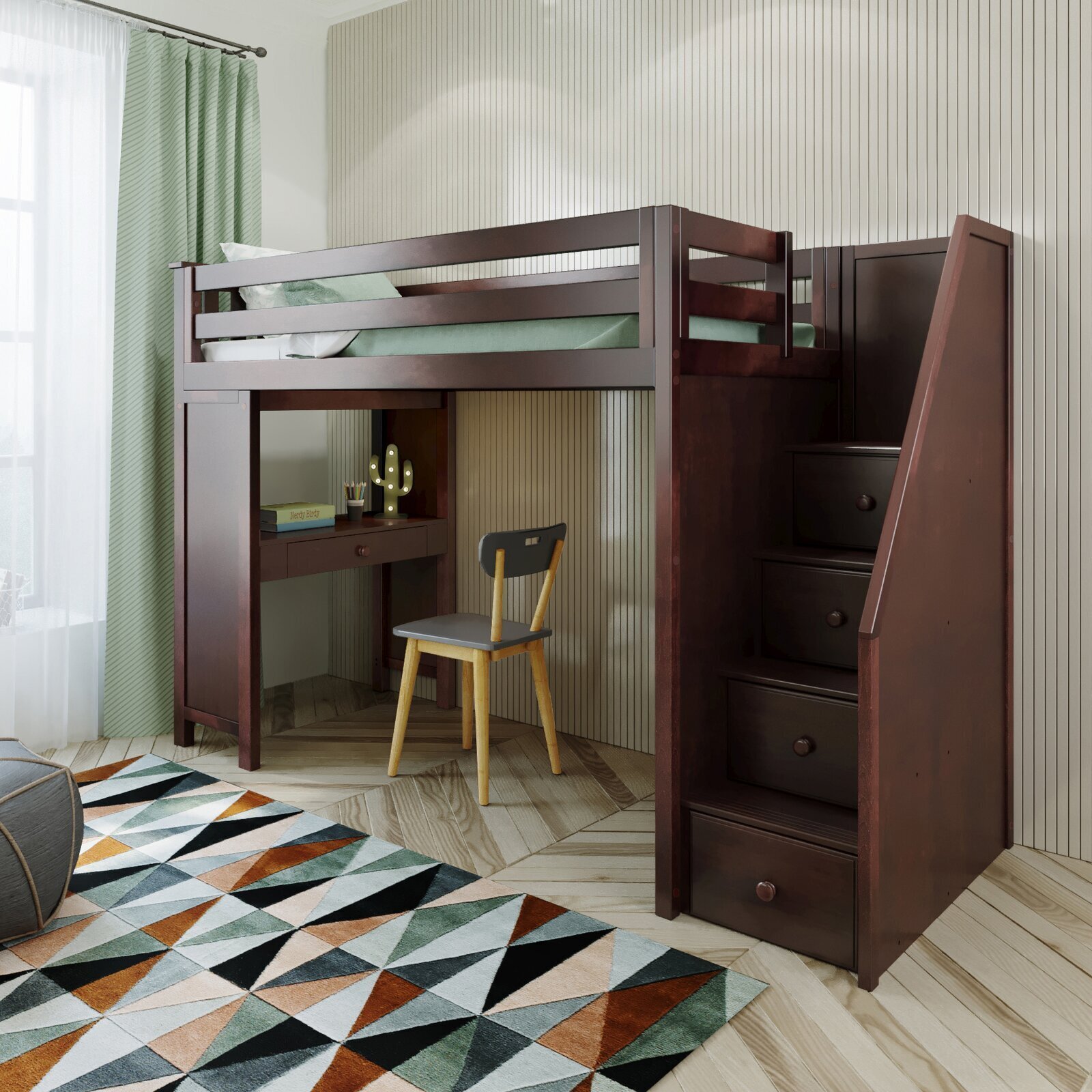 Bed With Desk and Staircase