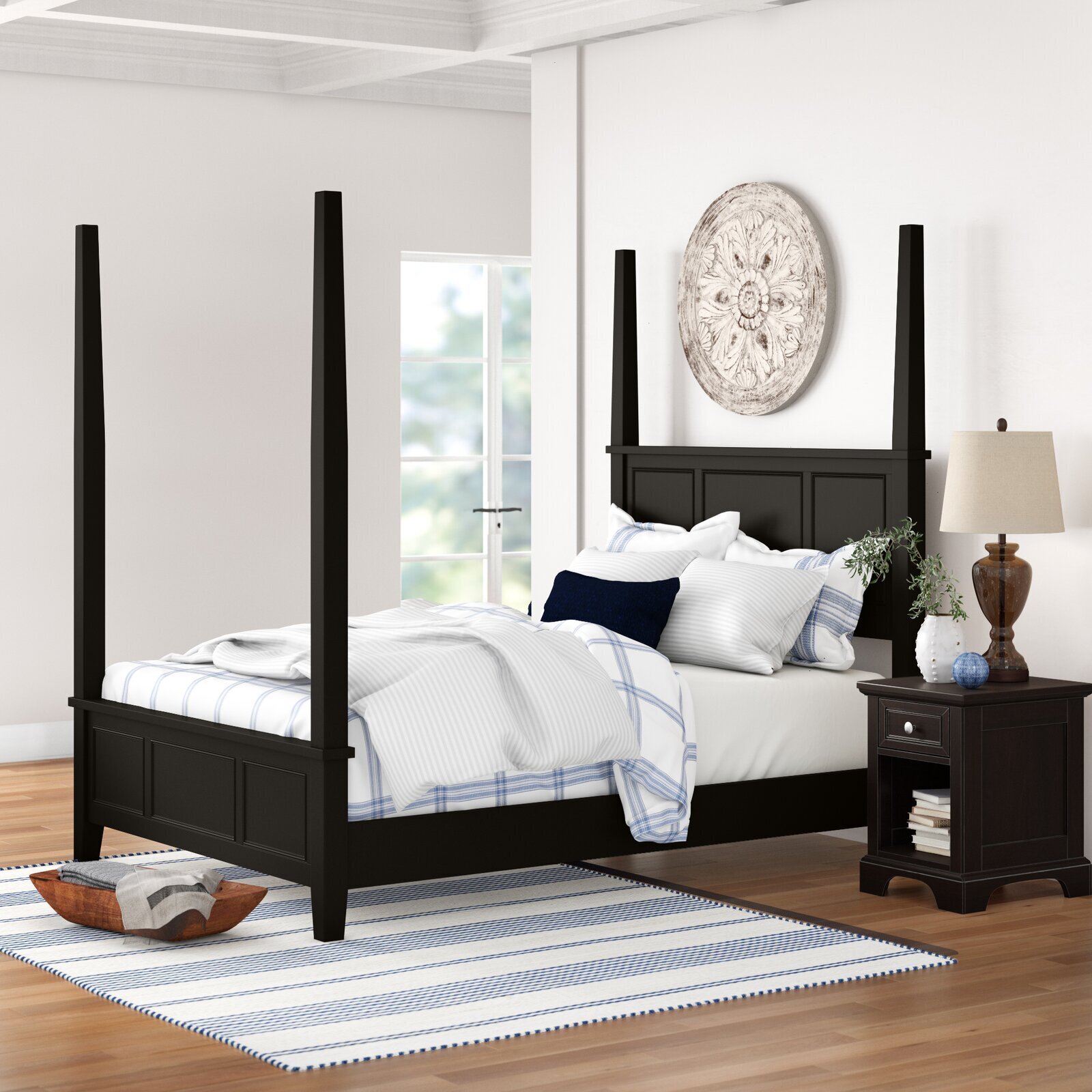 Black Mahogany Two Piece Four Poster King Bedroom Set