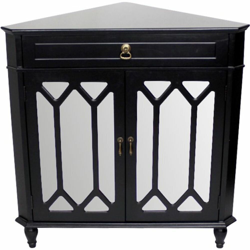 Black Mirrored Door Corner Cabinet