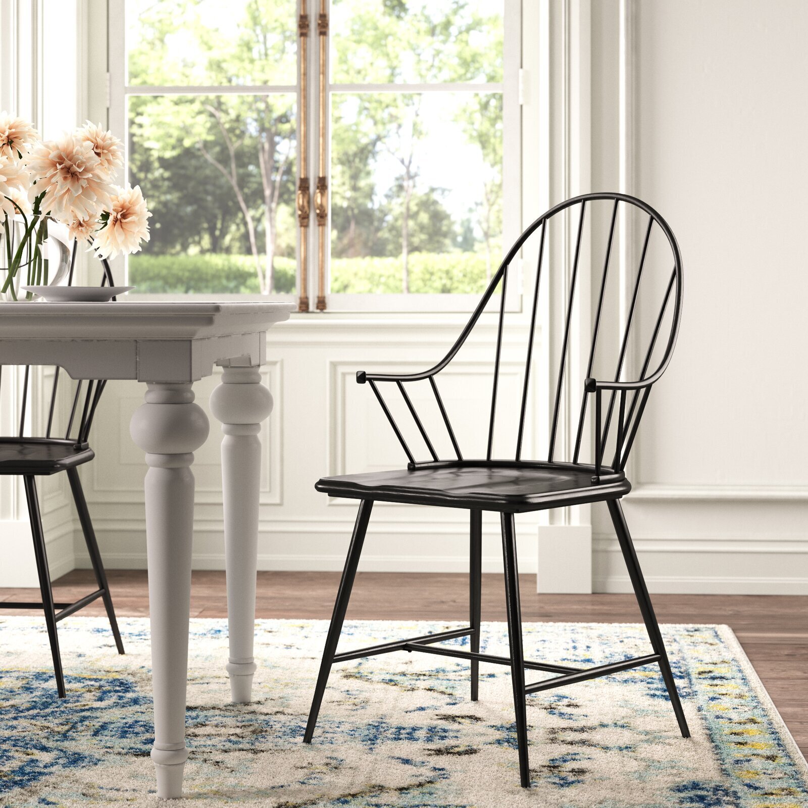 Black spindle chair with arms