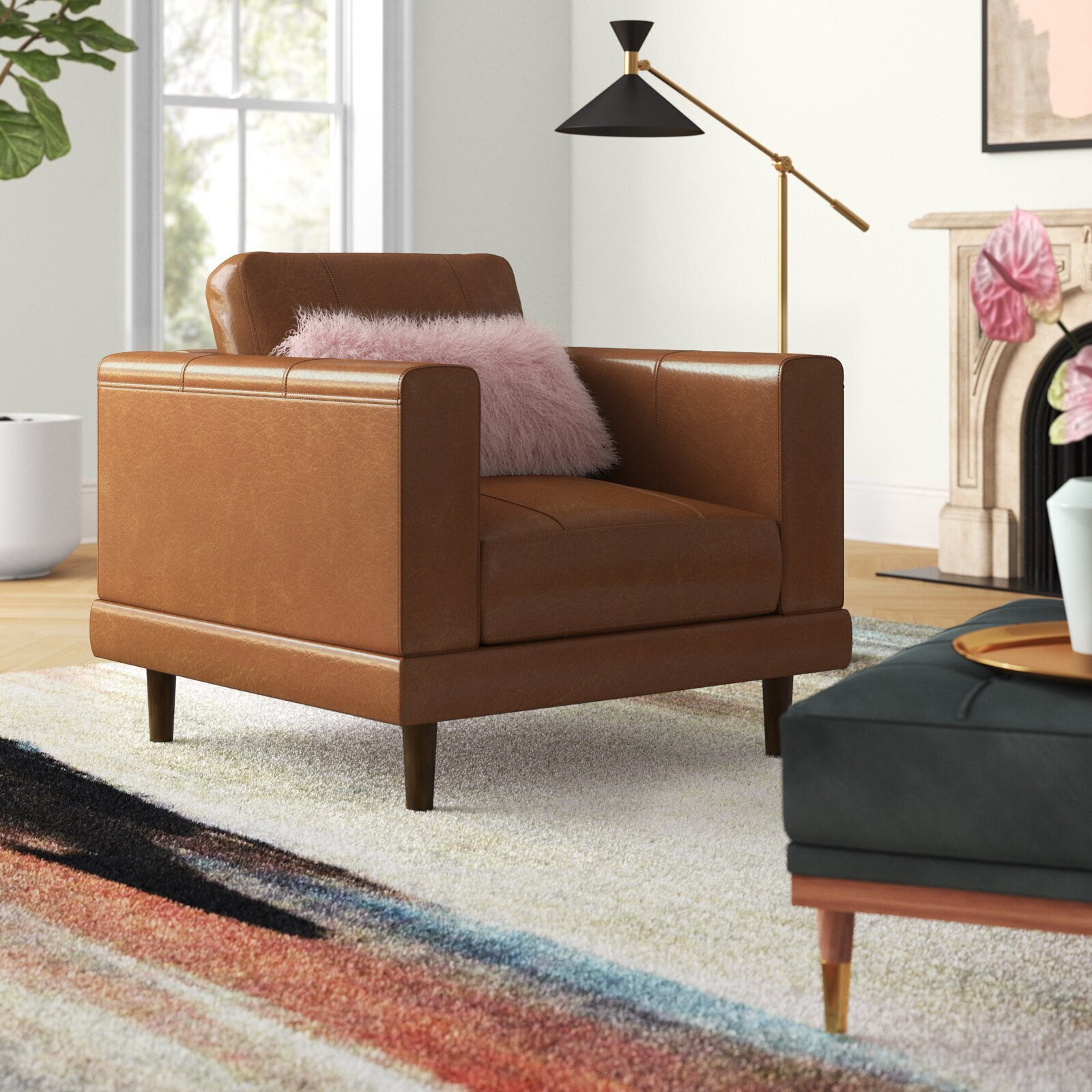 Boxy Wide Leather Chair 