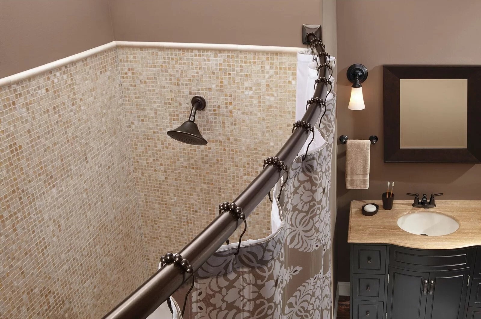 Bronze Adjustable Curved Fixed Shower Curtain Rod