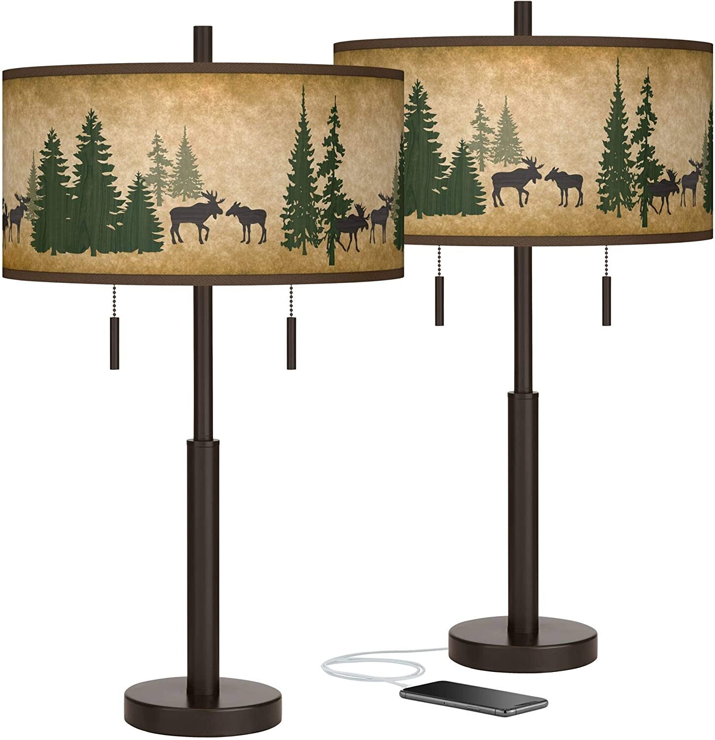Bronze Table Moose Lamp With Twin Pull Chains   a set of 2