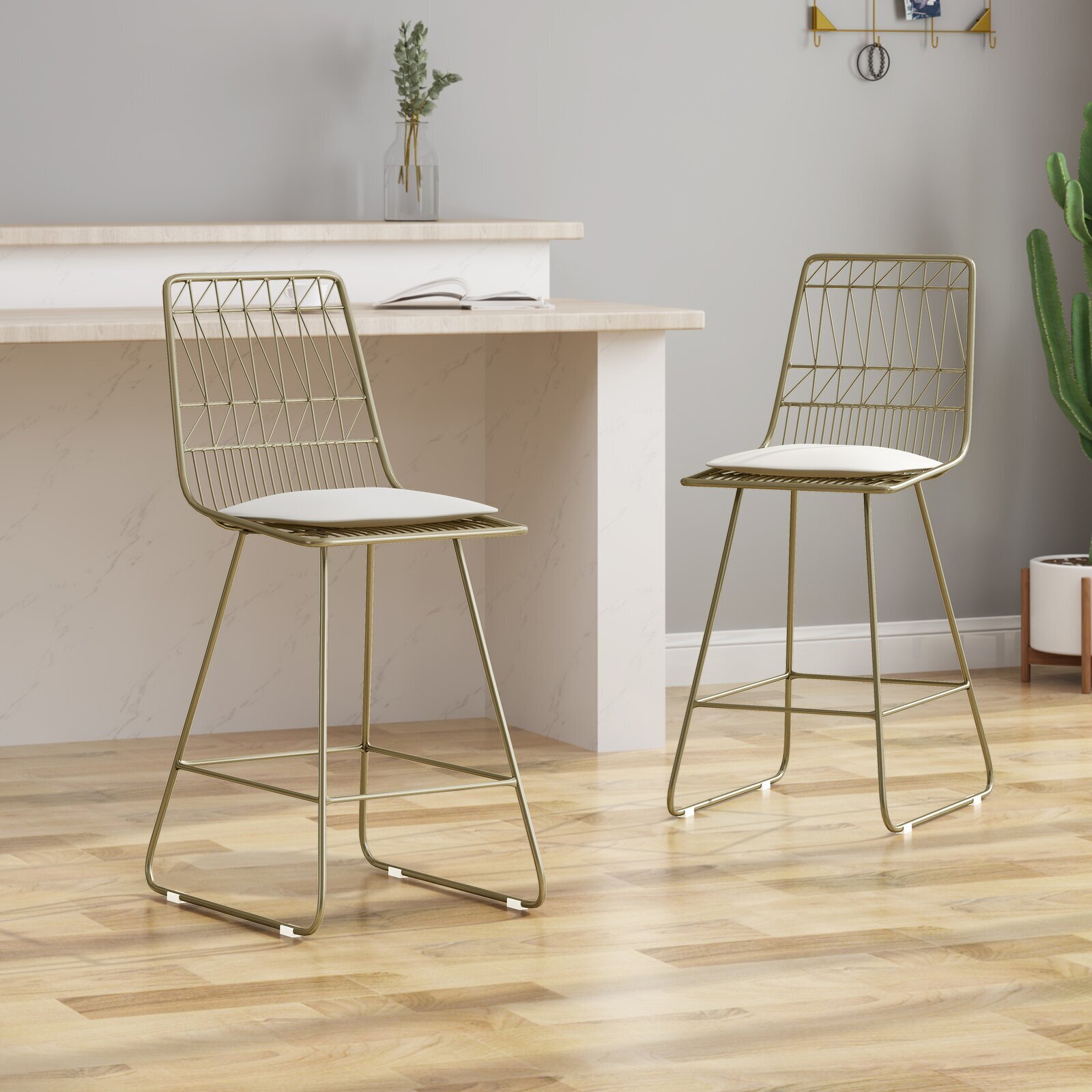 Bucket Style Modern Brass Bar Stool Set