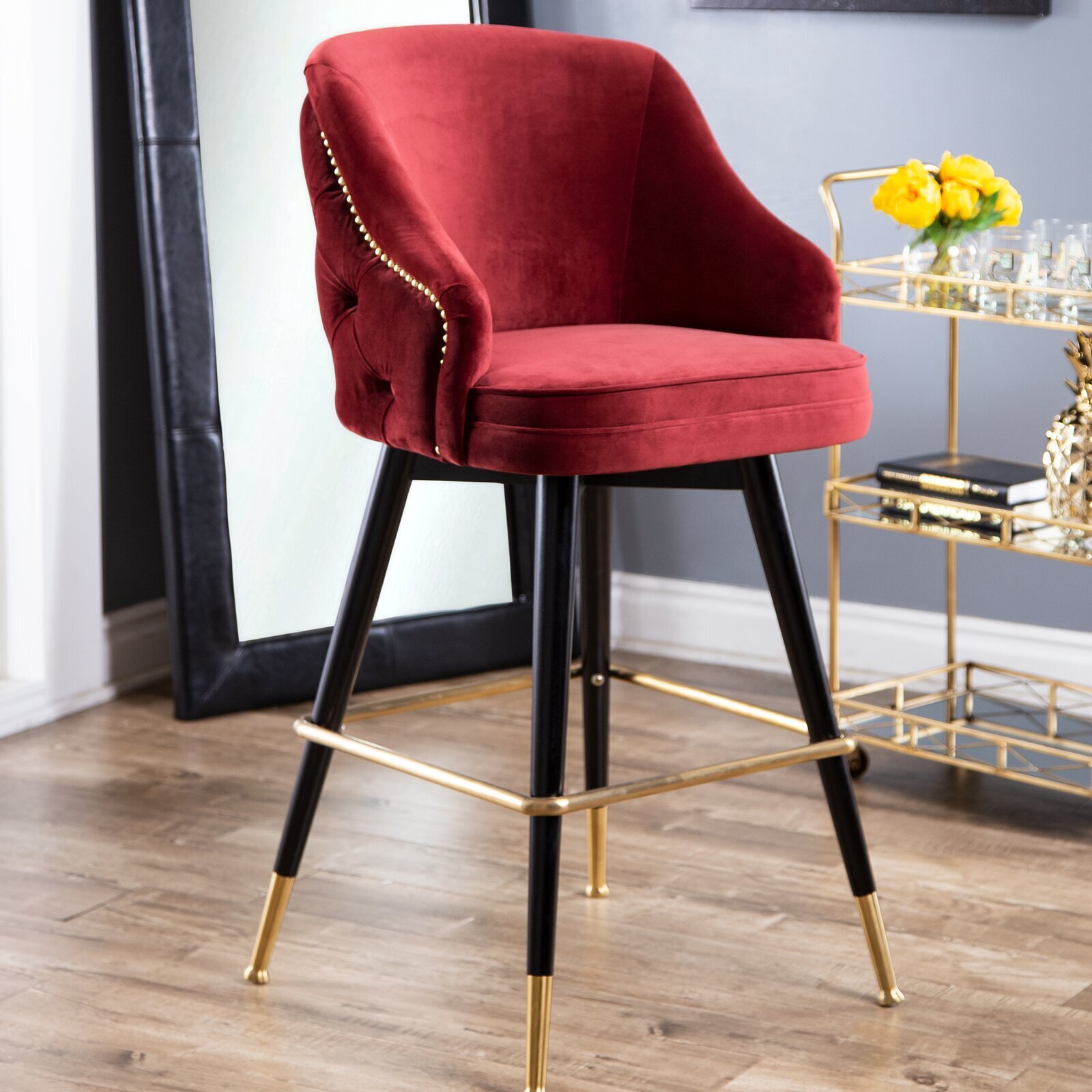 Burgundy Velvet Bar Stool