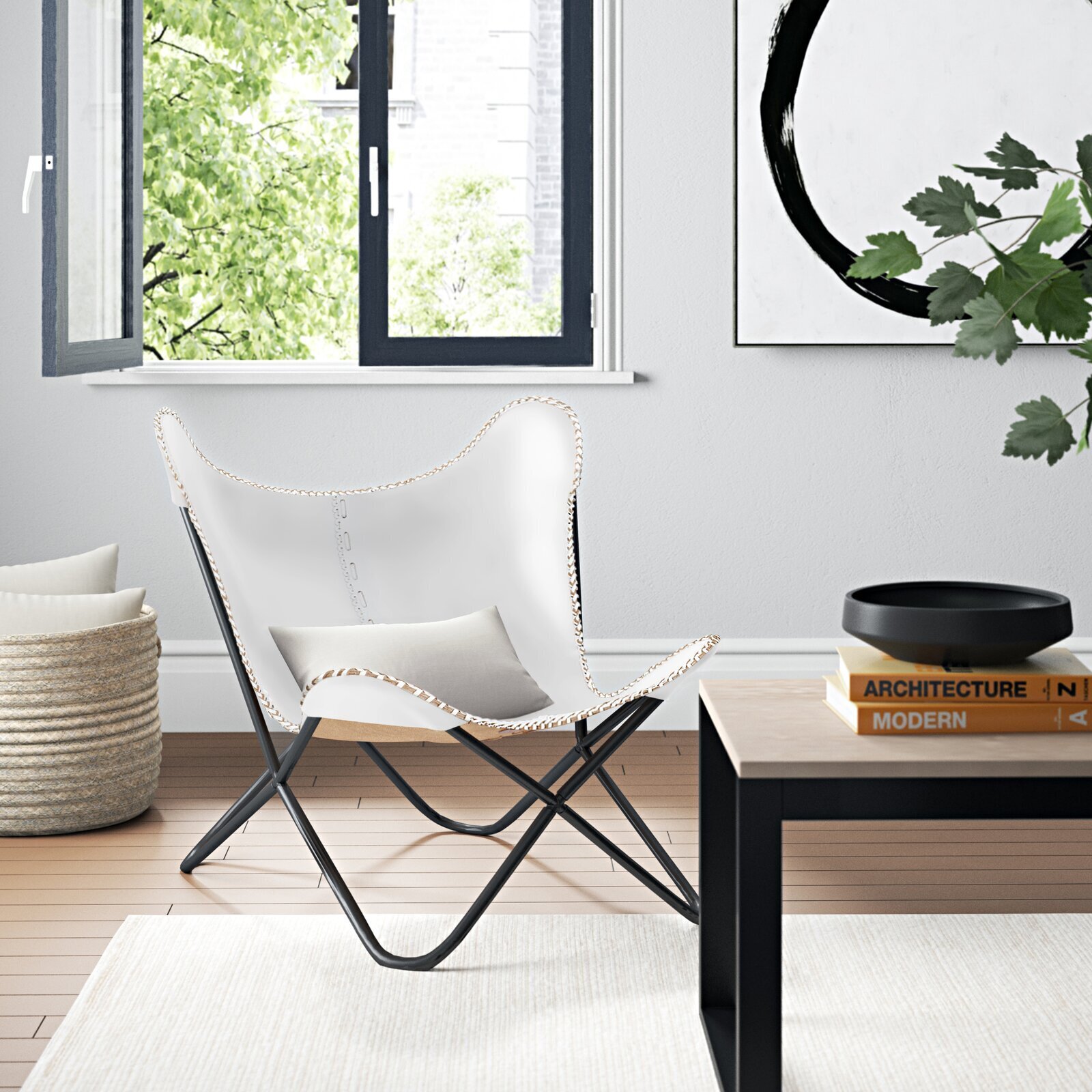 Butterfly White Leather Living Room Chair