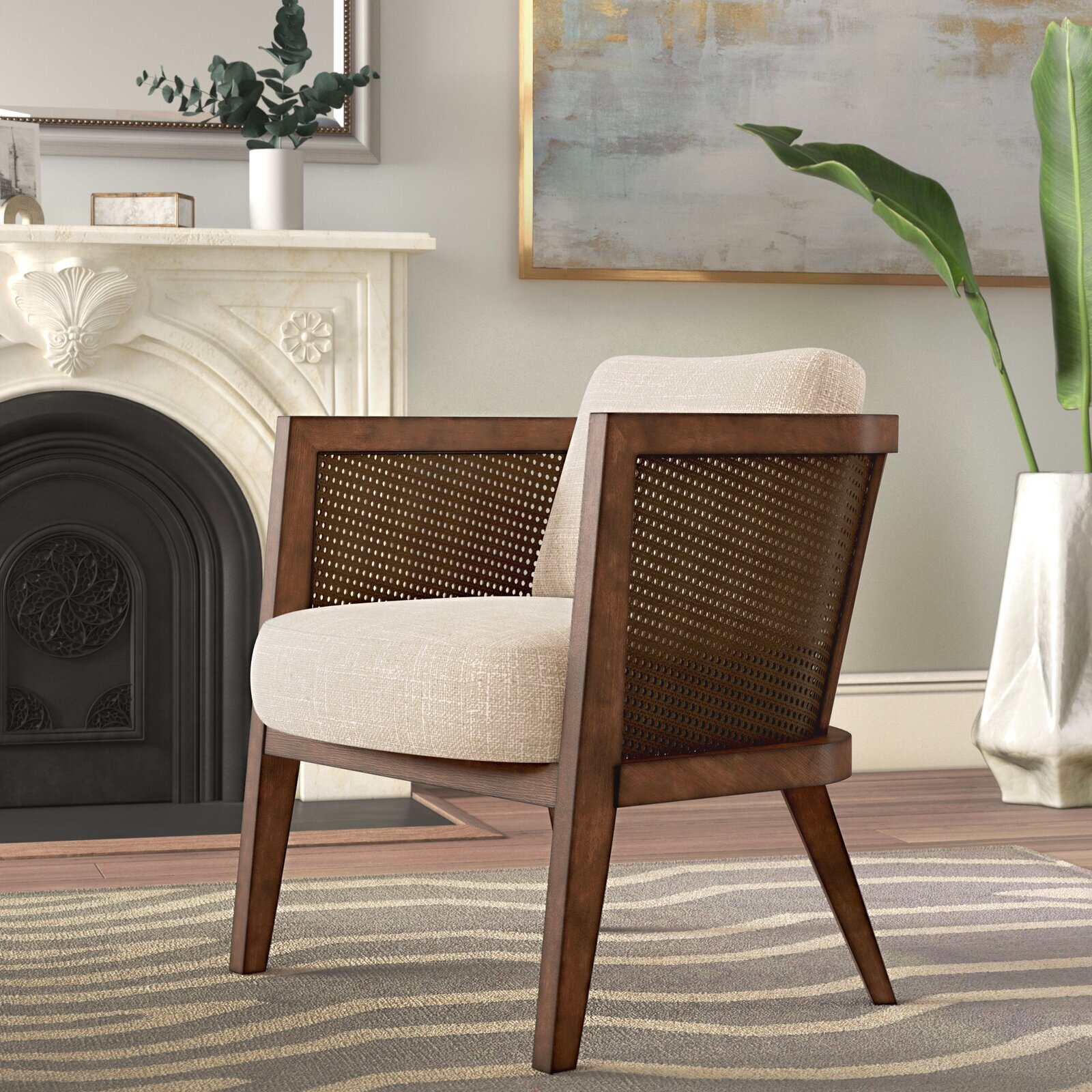 Camel Armchairs with Wooden Arms