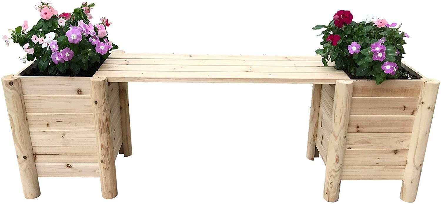 Cedar wood garden bench planters