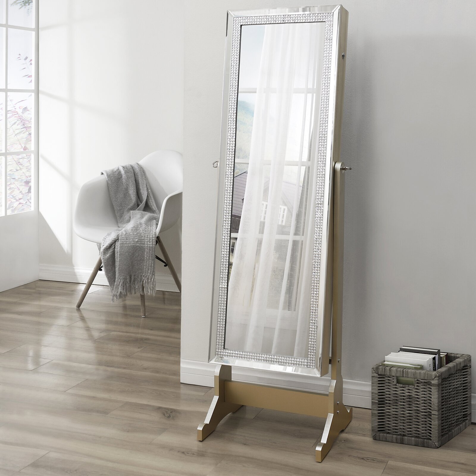 Champagne Bejeweled Jewelry Armoire Mirror 