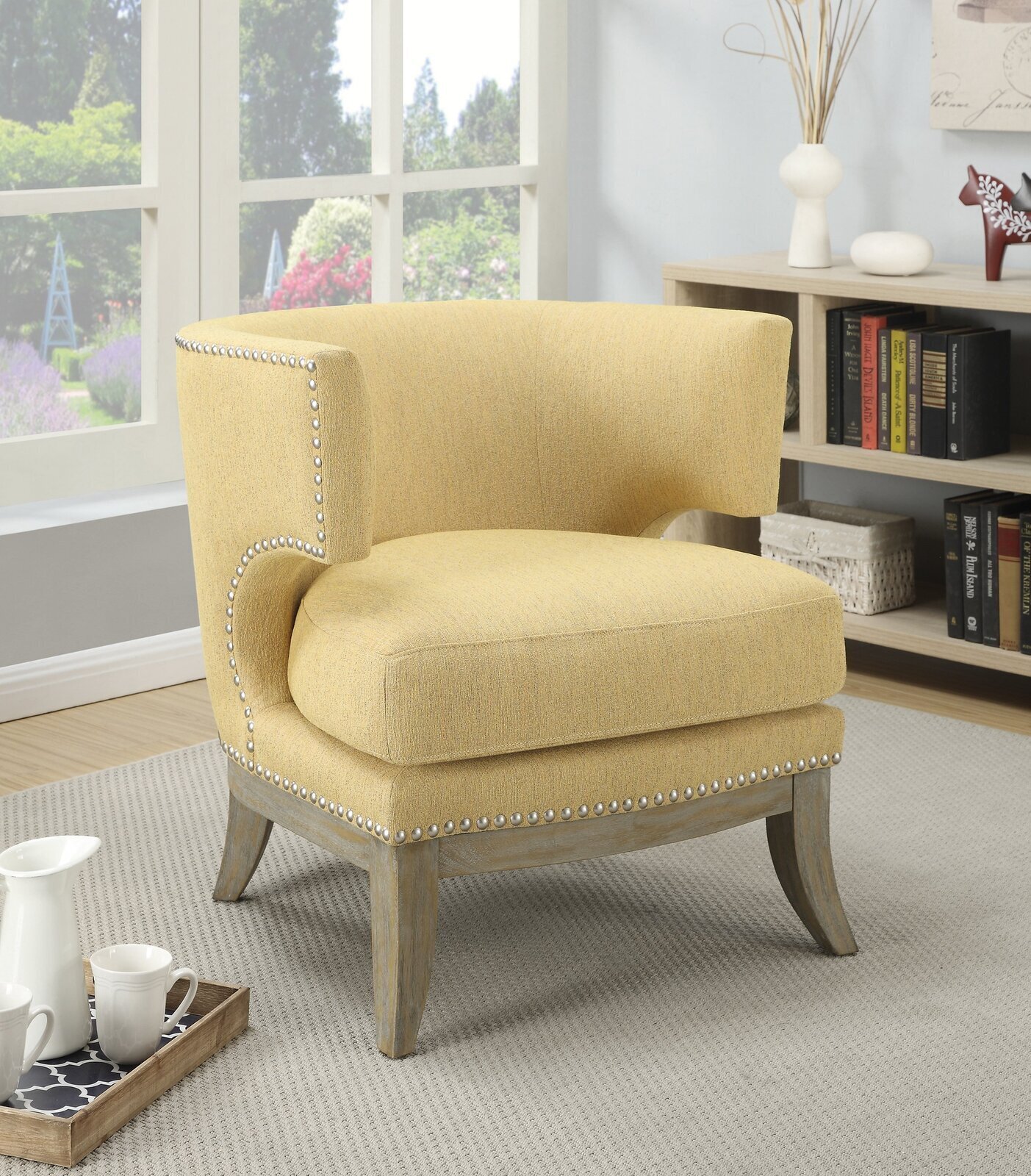 Chenille Light Yellow Wingback Chair