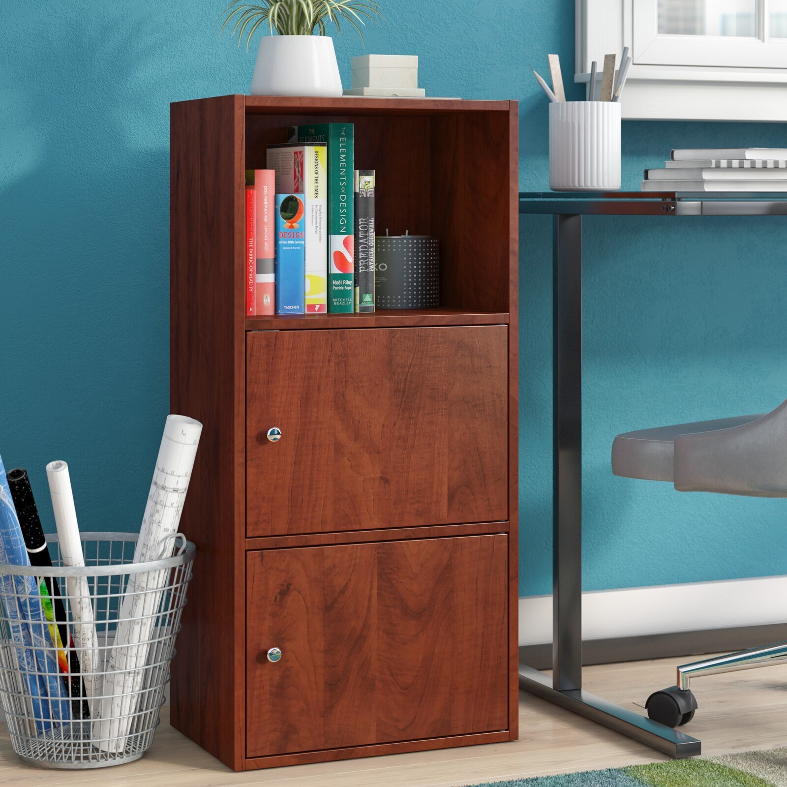 Cherry Wood Cabinets With Two Doors 
