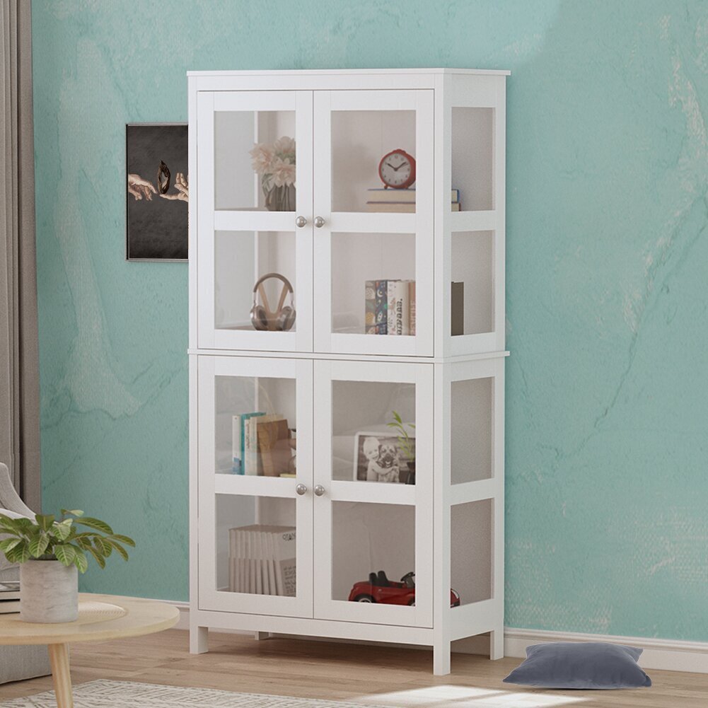 Classic White Glass Paned Bookshelf with Doors
