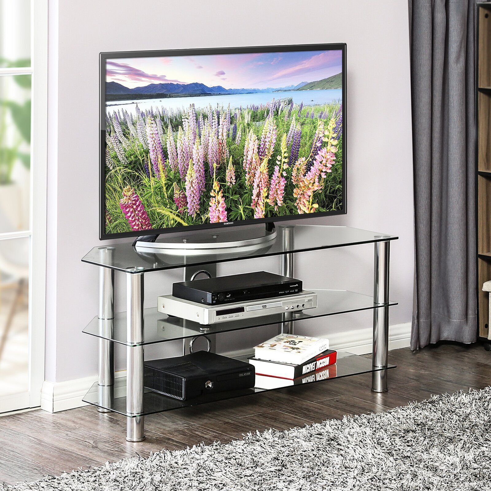 Clear Chrome TV Stand