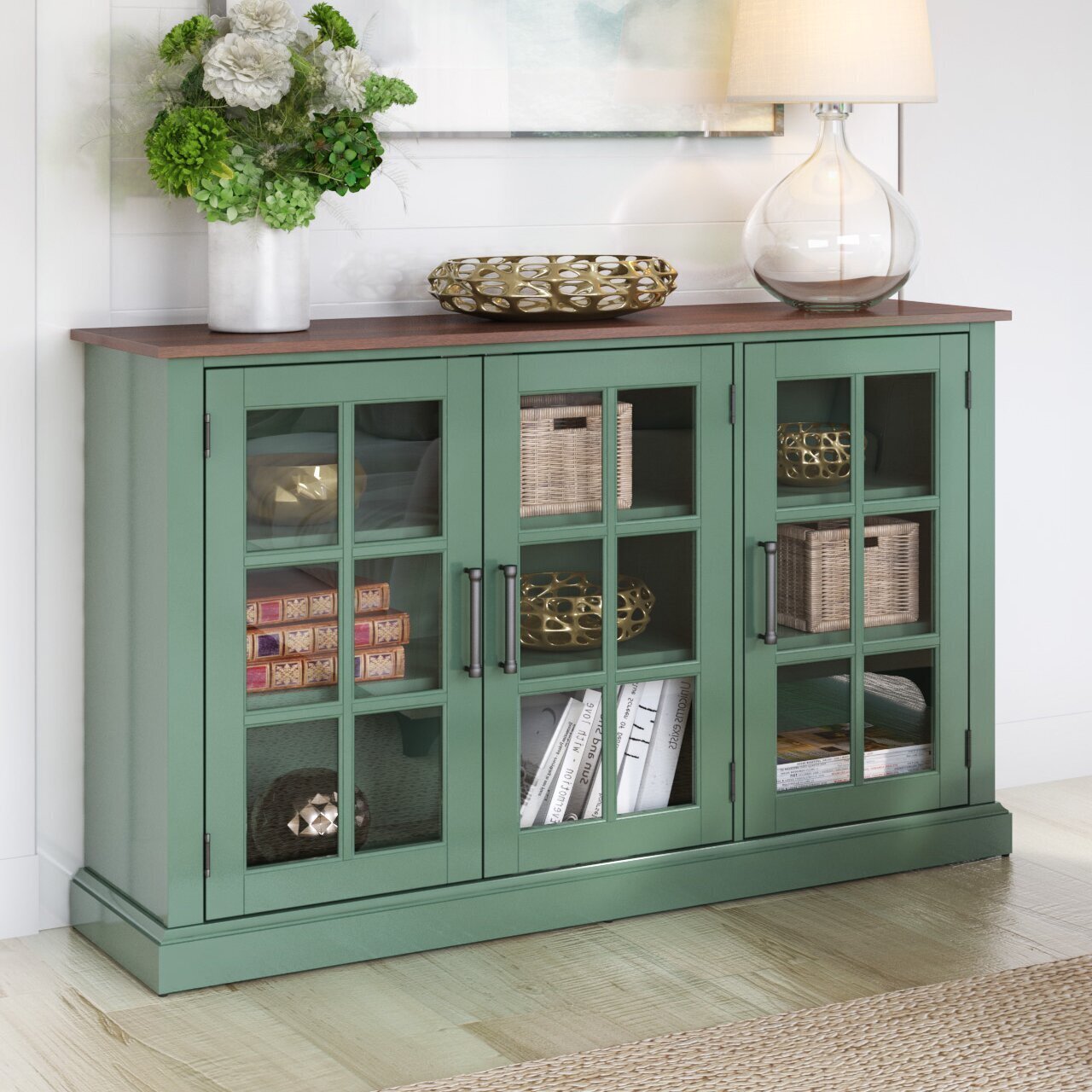 Coastal Sideboard Cabinet with Glass Doors