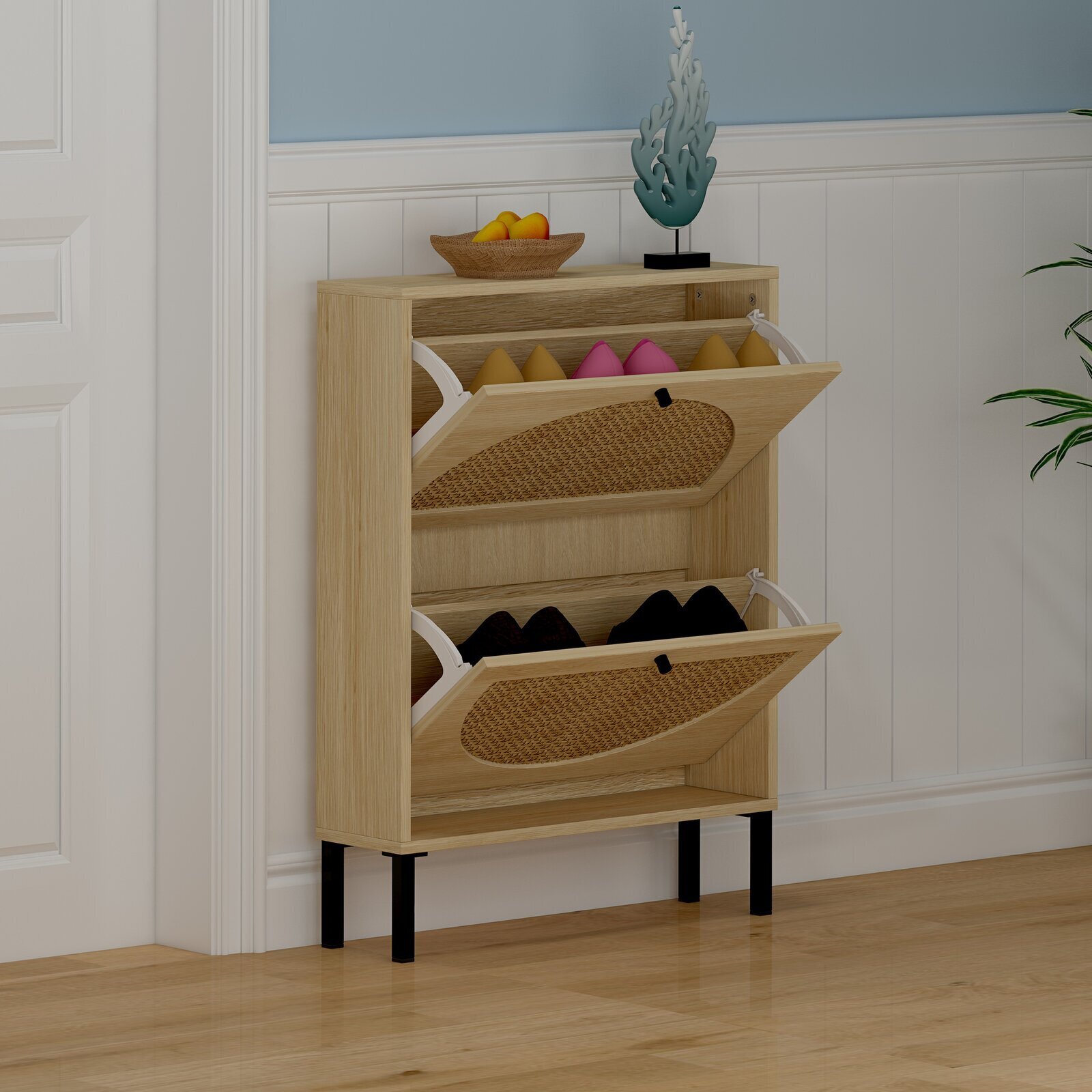 Coastal Wooden Shoe Storage Cabinet