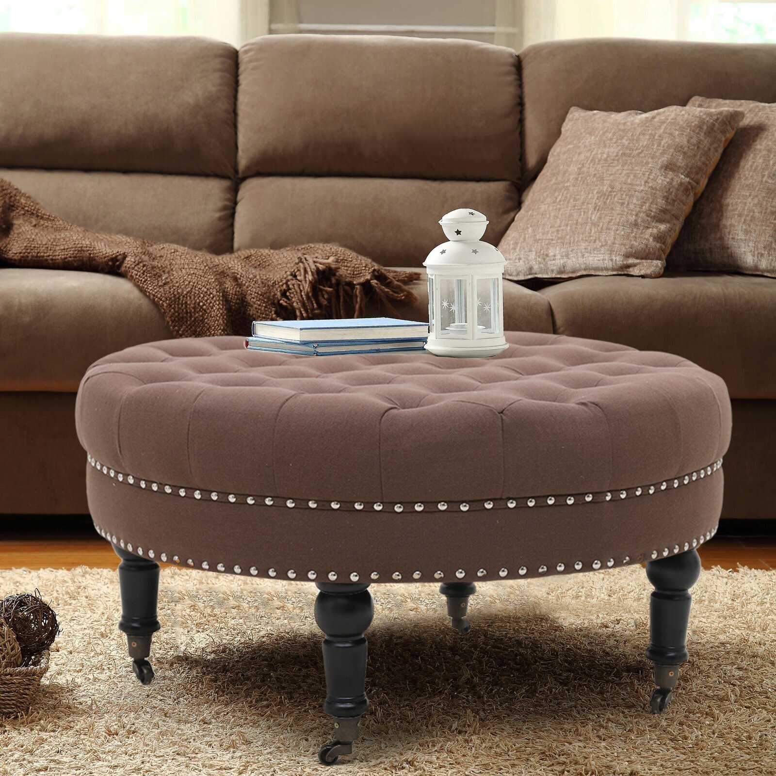 Cocktail Style Round Ottoman on Wheels