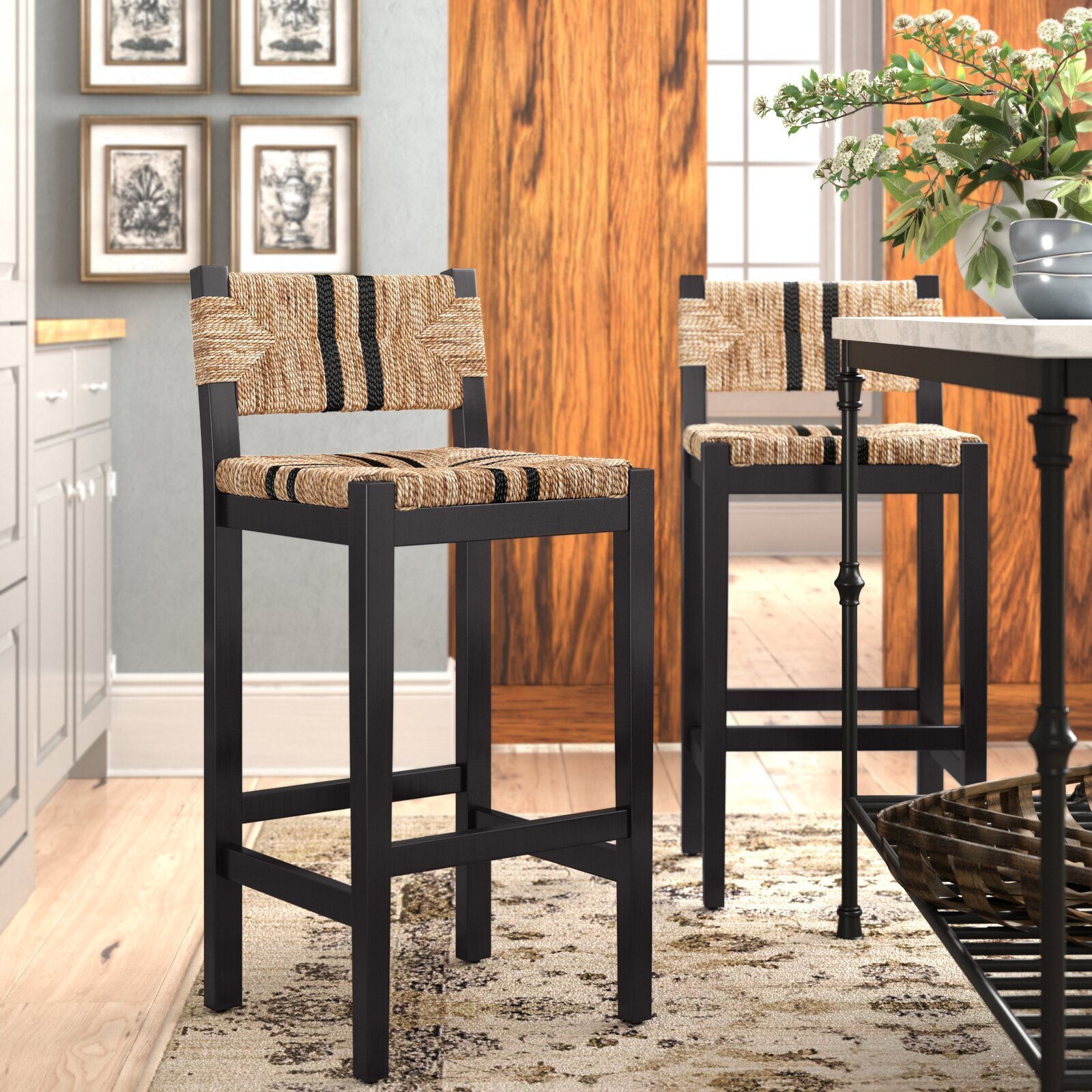 Colorblock Seagrass Bar Stools