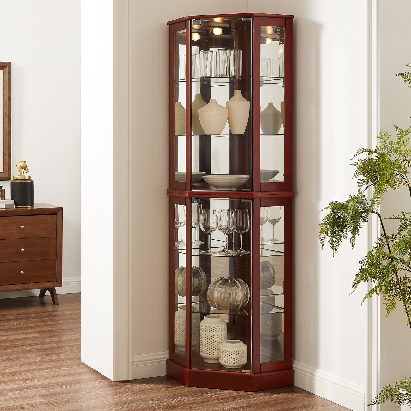Compact Corner Cherry China Cabinet
