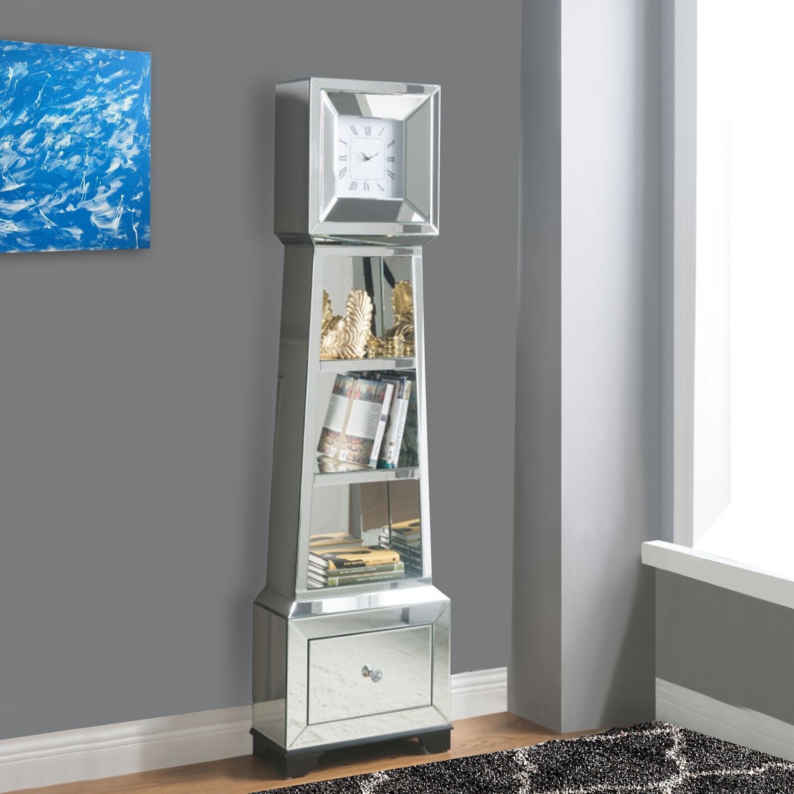 Contemporary mirrored grandfather clock