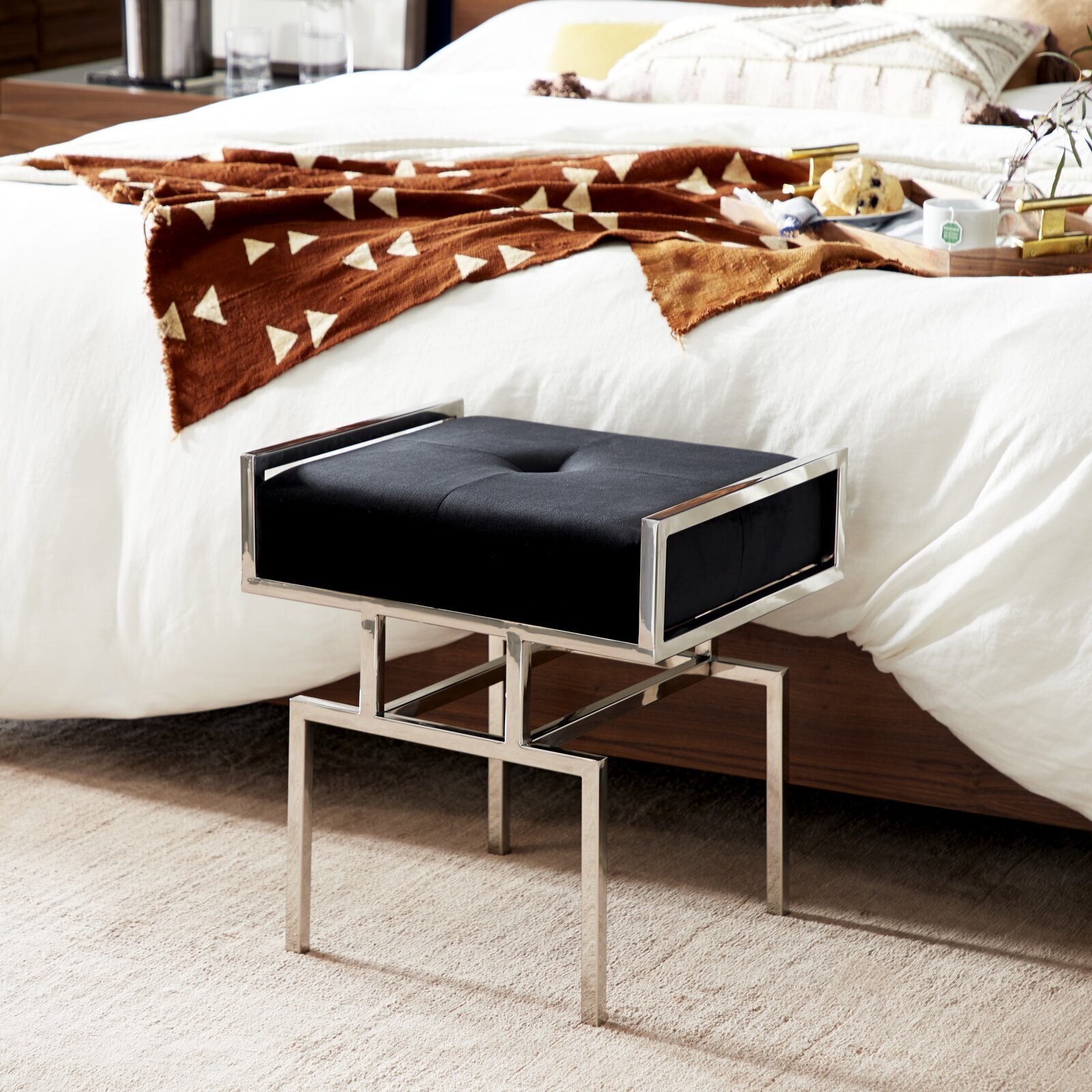 Contemporary Velvet Vanity Stool