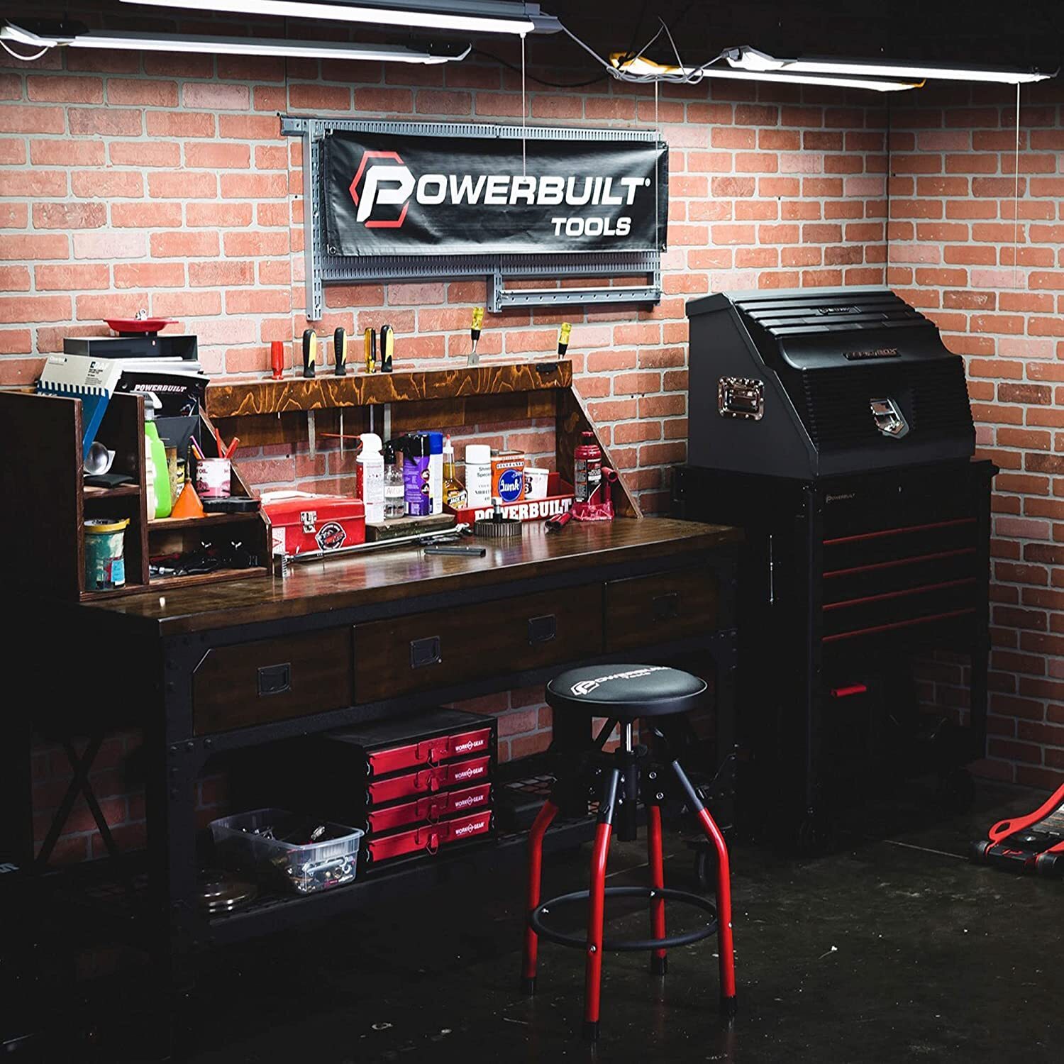 Cool metal and vinyl garage stool  