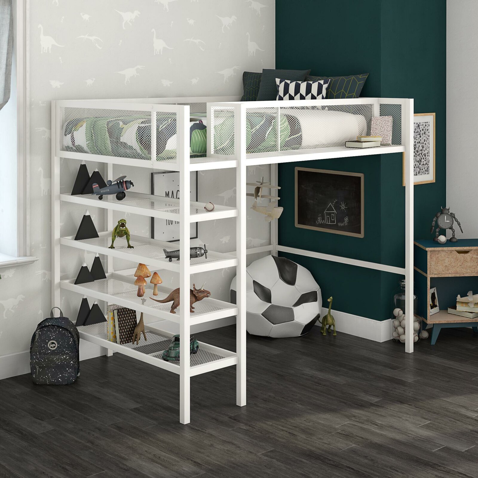 Corner Loft Bed with Bookcase
