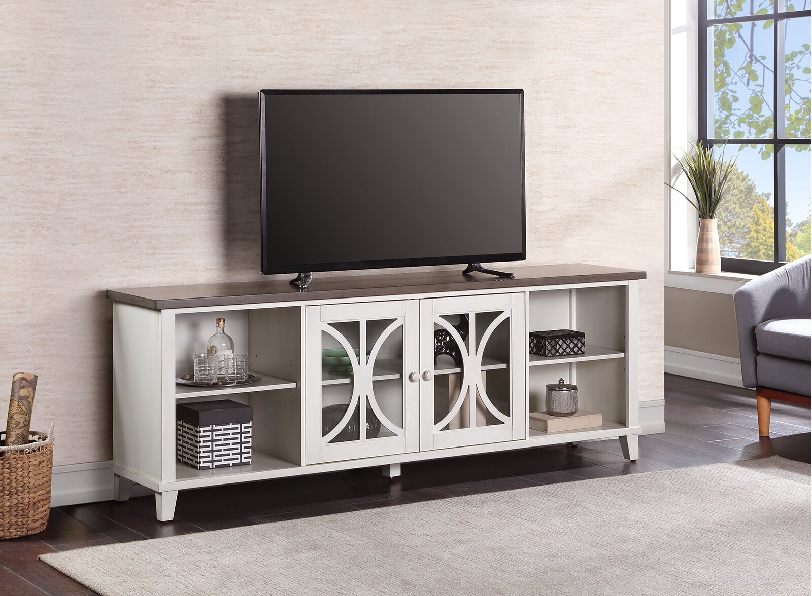 Cream Color Unique Entertainment Center 