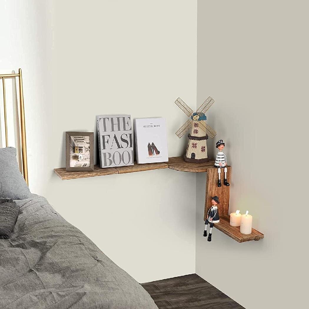 Creative rustic corner floating shelves