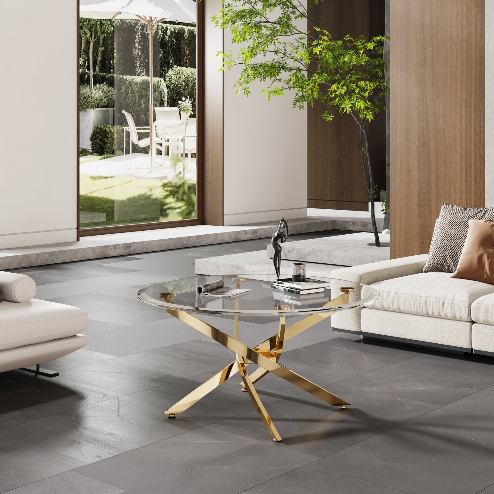 Cross Legs Glass Coffee Table 
