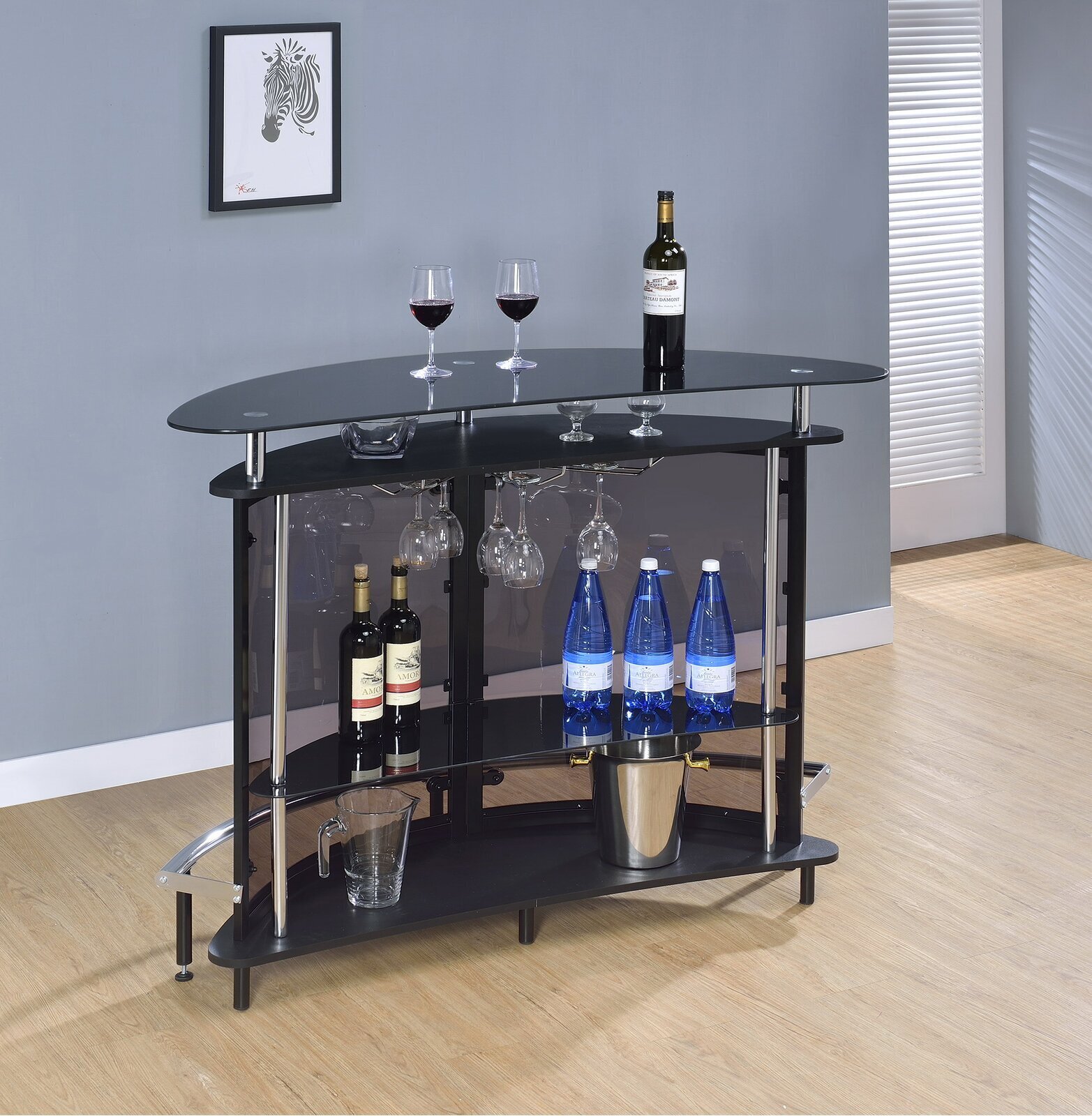 Curved Glass Mini Bar with Storage 