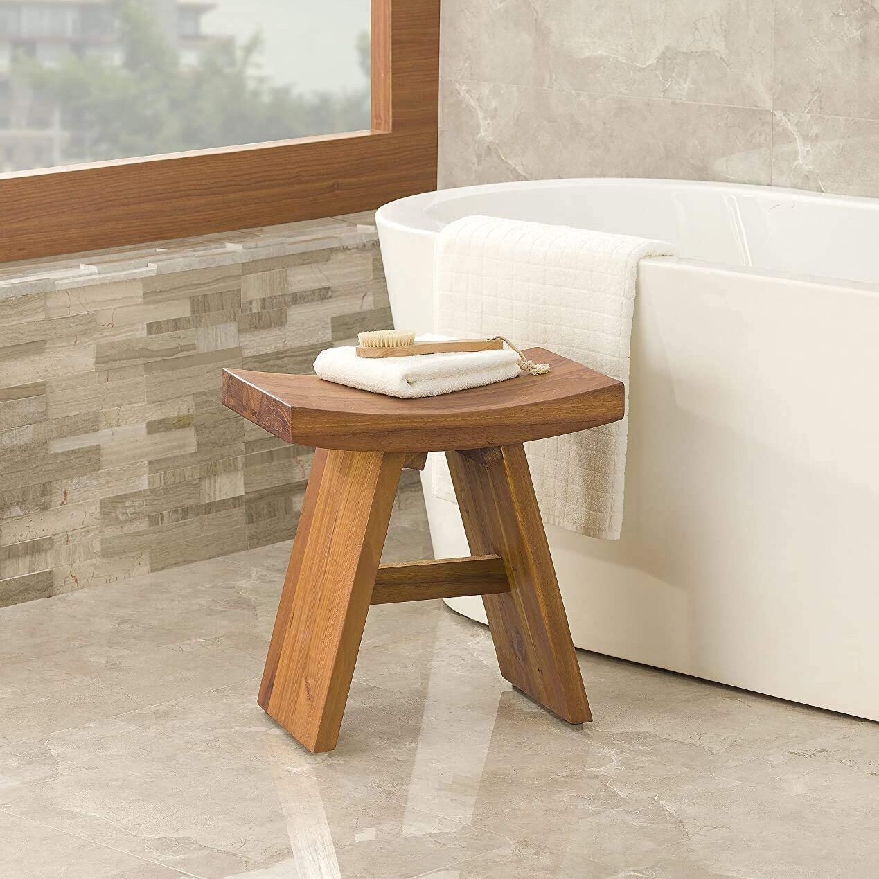 Curved Modern Teak Shower Bench