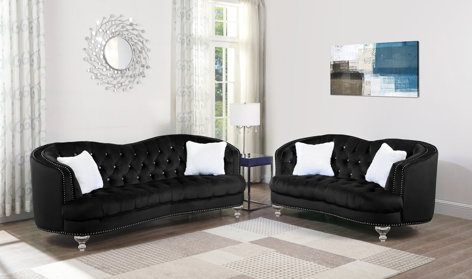 Curved Velvet Victorian Living Room Set