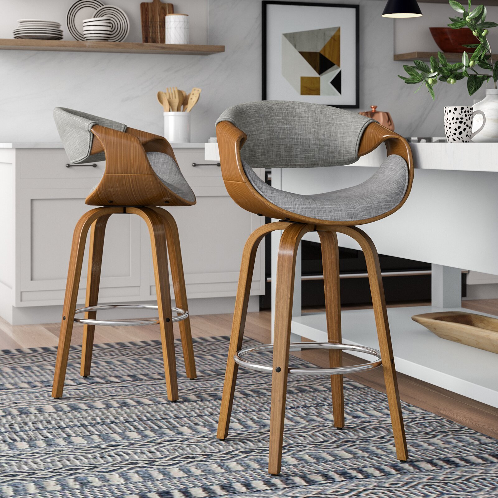 Curvy Wooden Bar Stools with Bucket Seats