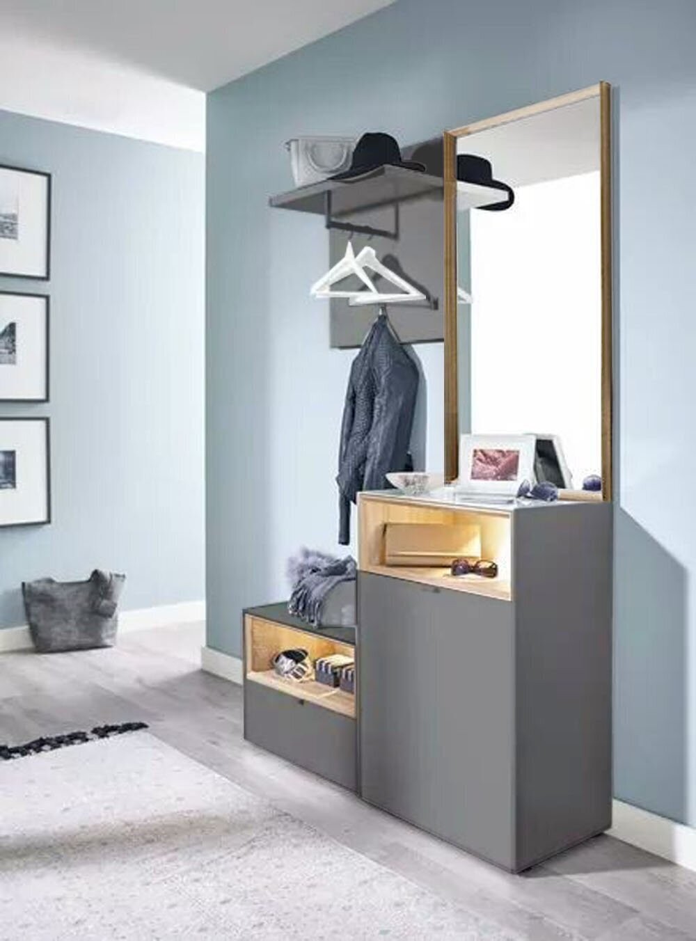 Customizable Coat Rack with Bench and Mirror 