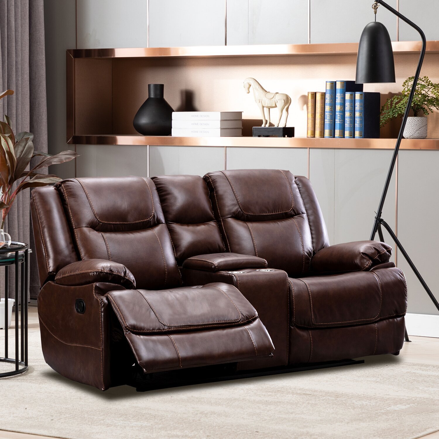 Dark Brown Sofa with Recliner and Chaise Lounge