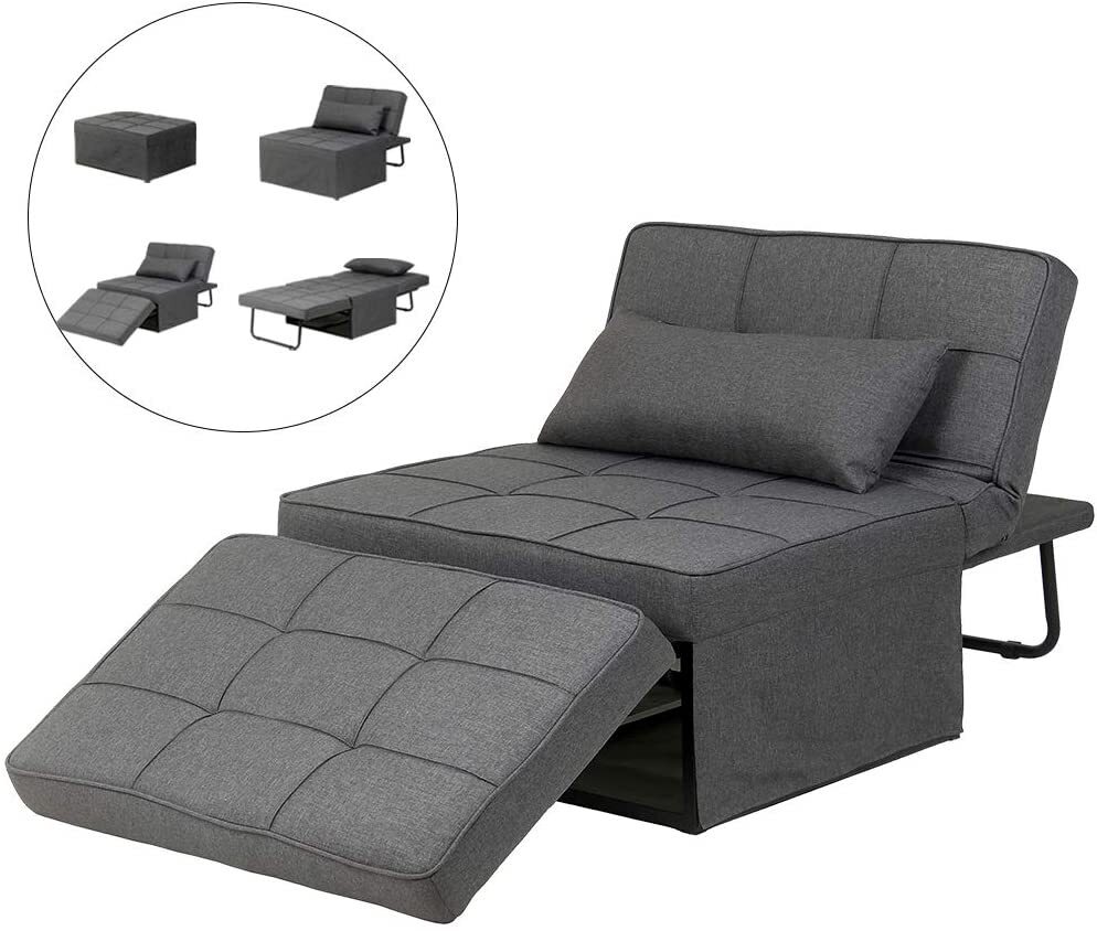Dark Gray Convertible Sleeper Ottoman For Small Spaces