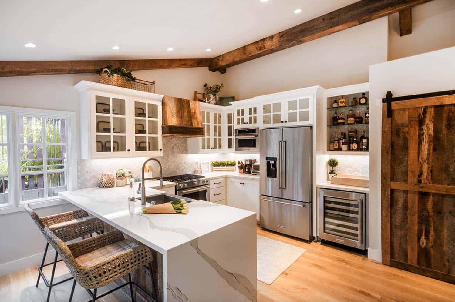 Dark Natural Wood Contrasting With Whites