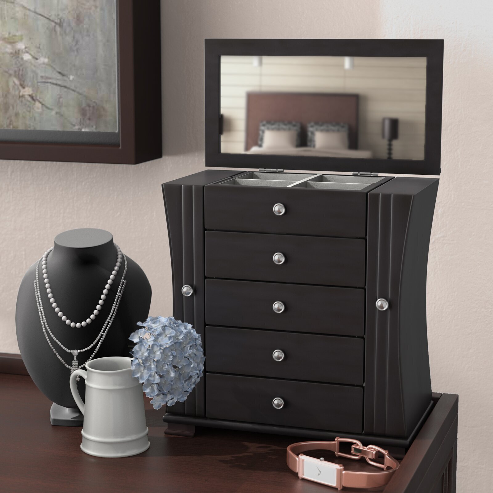 Dark Real Wood Jewelry Box 