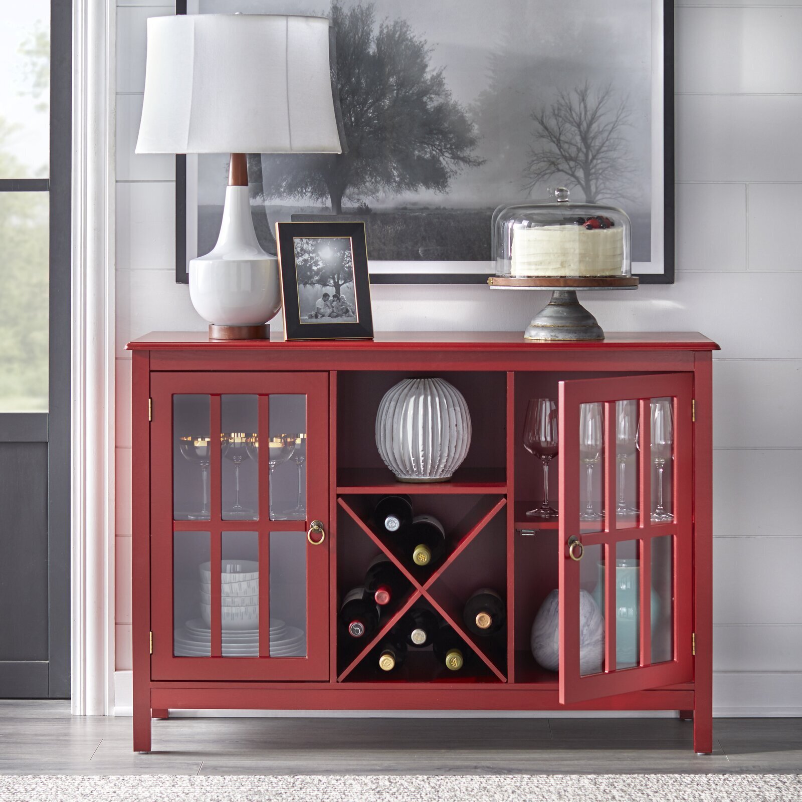 Deep Red Credenza with Wine Storage 