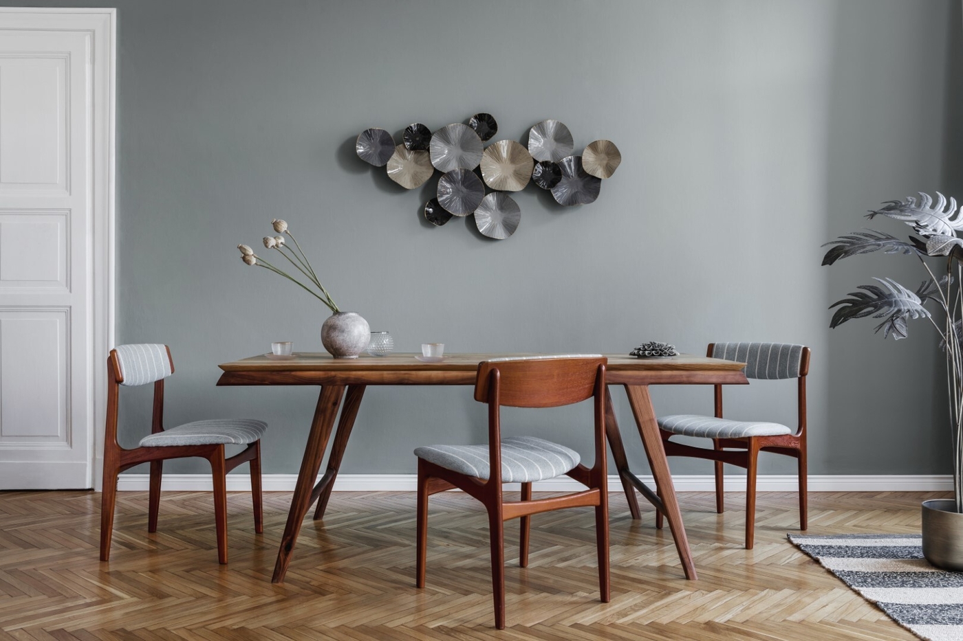 Dining room interior with wooden table