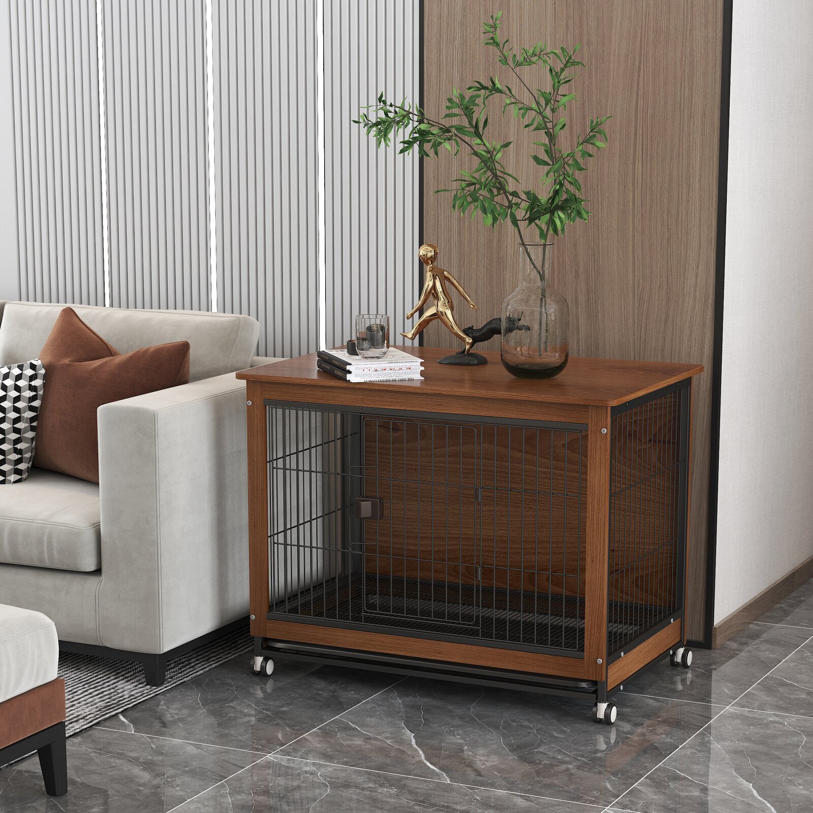 Dog Cage Furniture With Wheels