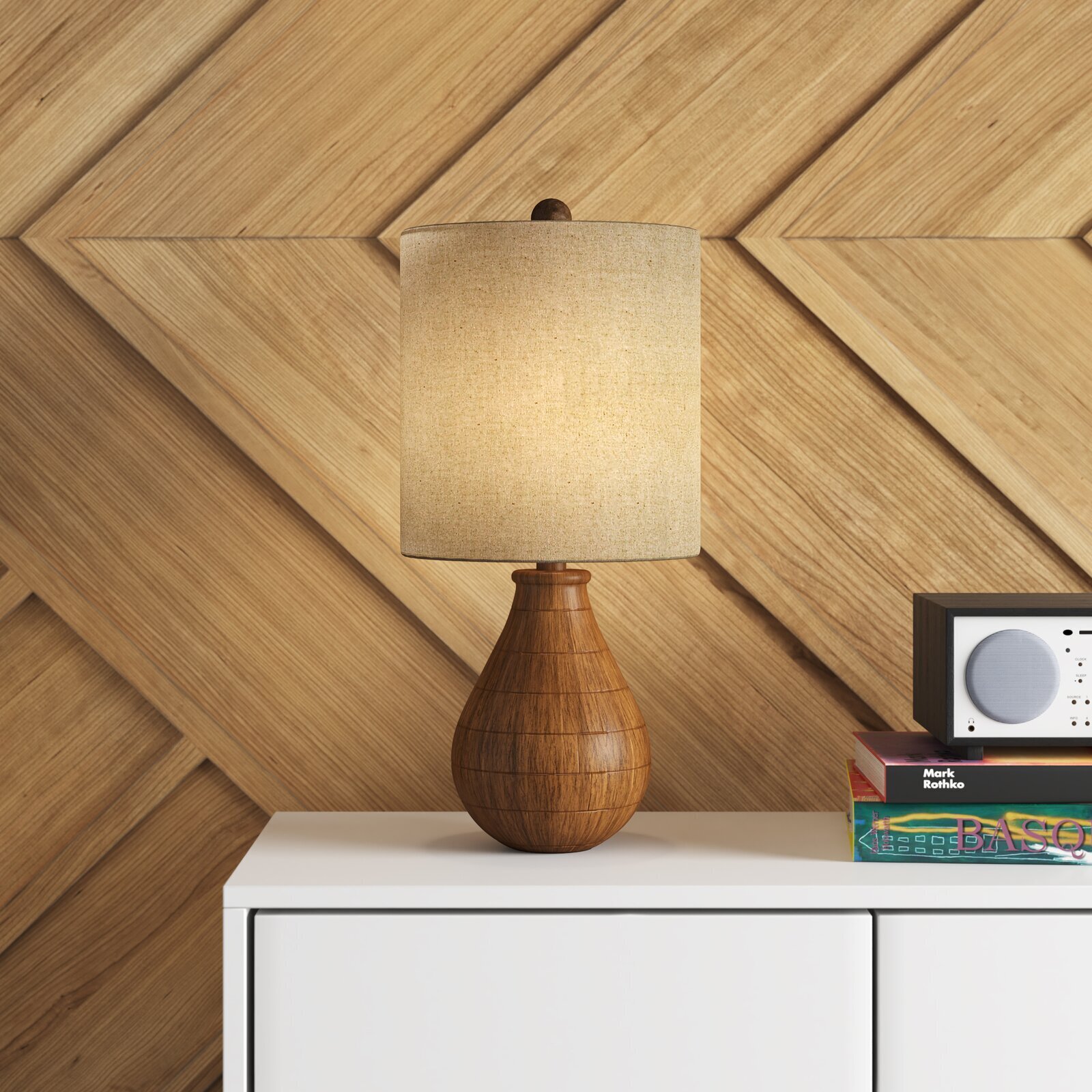 Earthy Brown Resin Lamp With Creamy Fabric Shade 